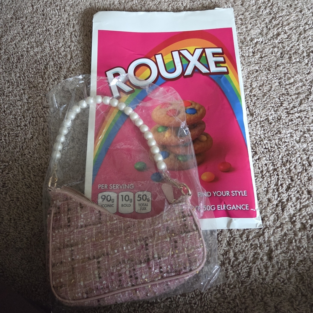 NWT Reve Tweed Blush Mini Shoulder Bag with Pearl Handle